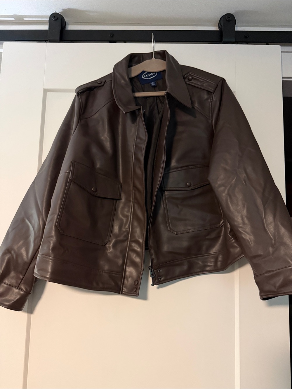 Women's Brown Faux Leather Utility Jacket